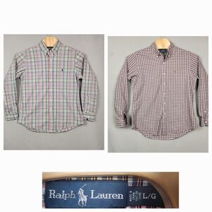 Ralph Lauren Shirt Mens Large‎ Custom Fit Plaid Button Down Lot of 2 Long Sleeve